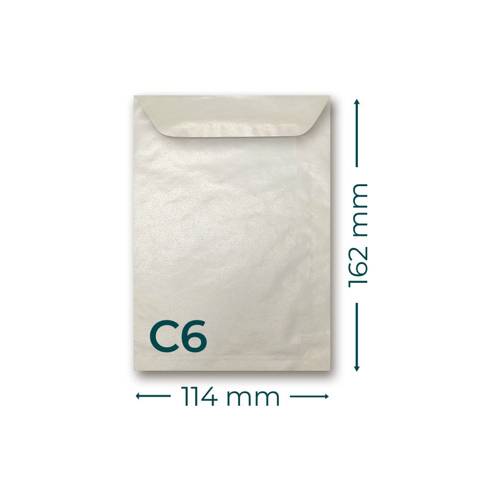 C6 transparent envelope with measurements. 114 x 162 mm.