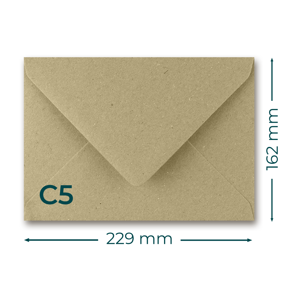 C5 brown kraft envelope with measurements. 229 x 162 mm.