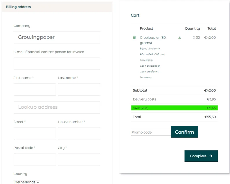 Example of VAT shown in checkout