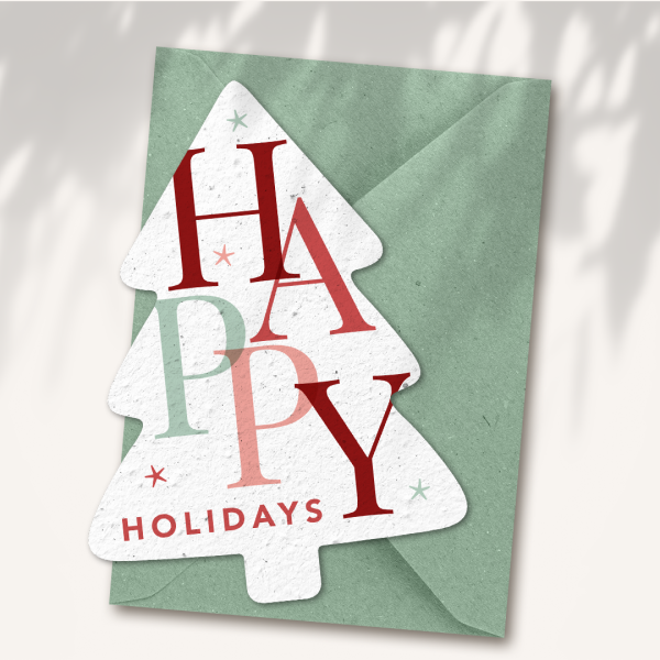 Kerstboom kaart “Happy holidays”