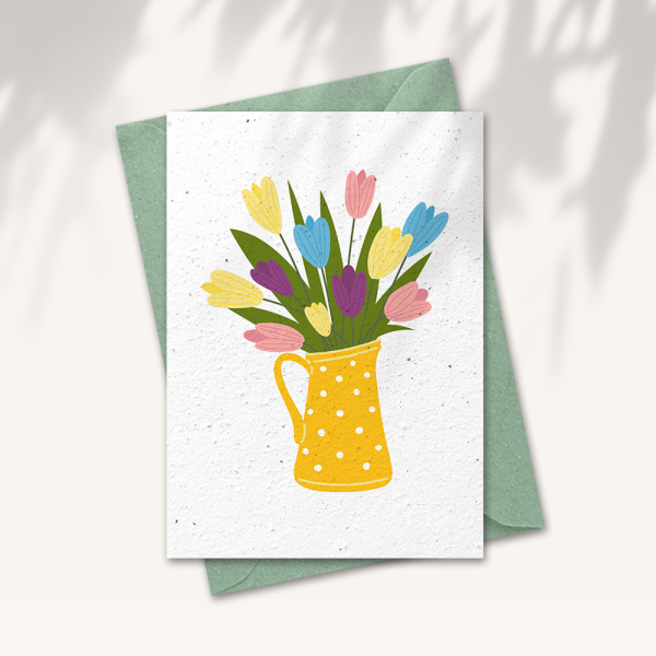 Bloemenkaart – Tulpen in kan
