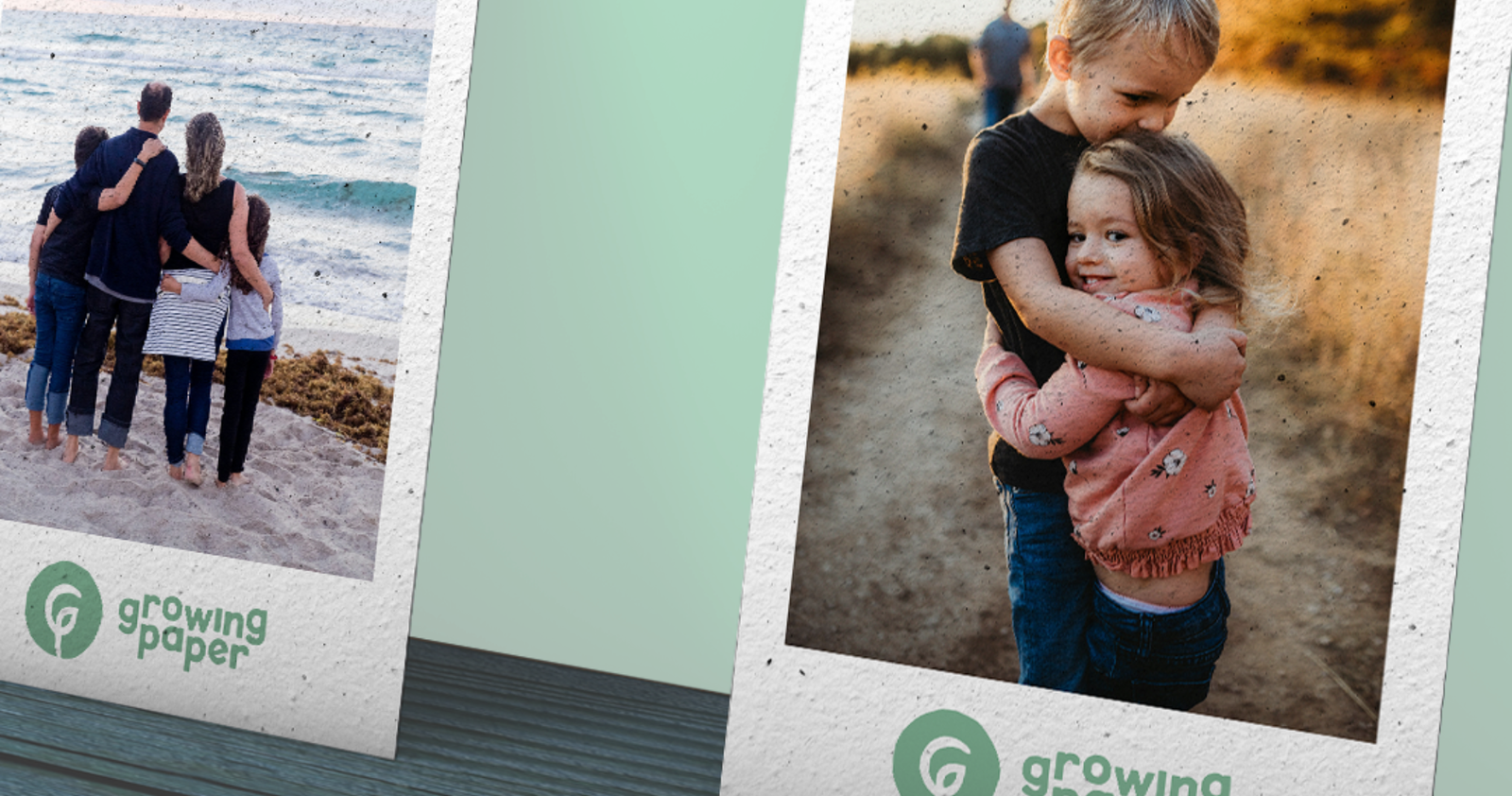 Header of growing paper cards with pictures printed on them