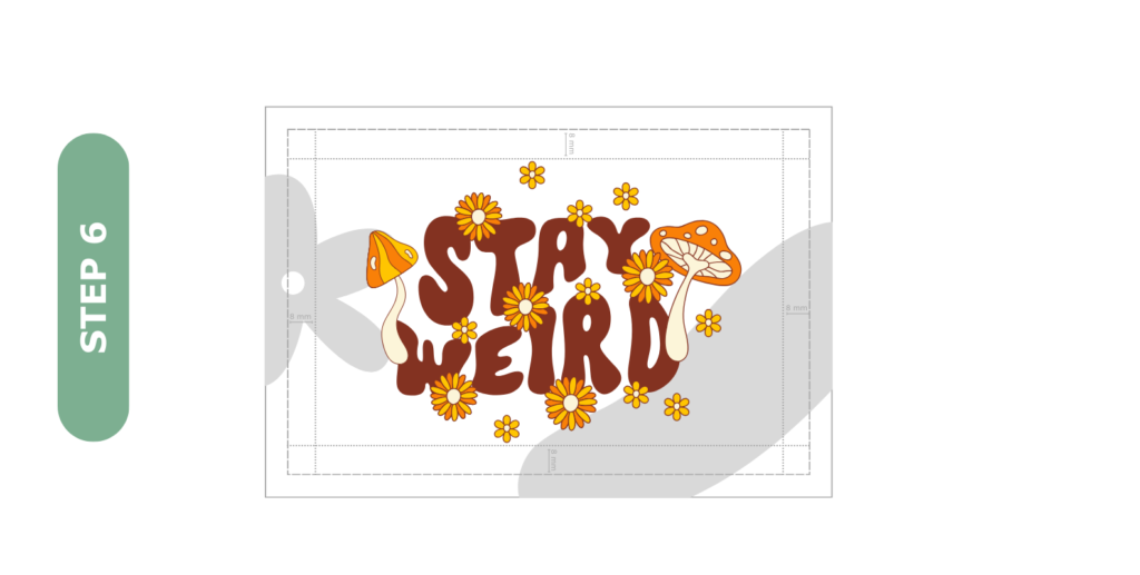 Step six of making a design with bleed