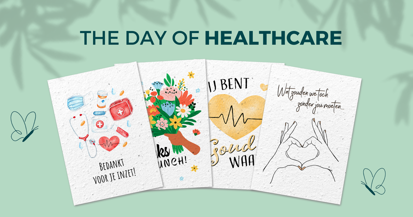 Header for the day of healthcare, showing our 4 custom cards