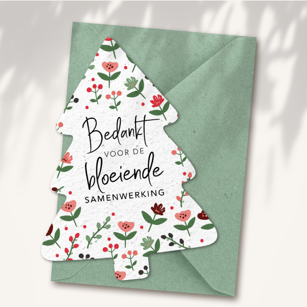 Kerstboom kaart “Bloeiende samenwerking”