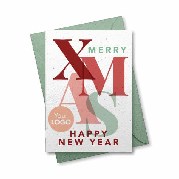 Growing paper Christmas card with logo - Merry XMAS
