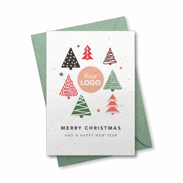 Growing paper Christmas card with logo - Christmas trees