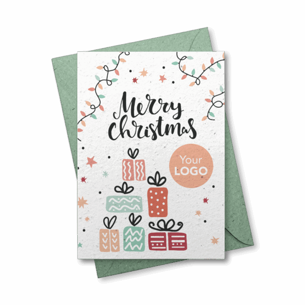 Growing paper Christmas card with logo - Christmas presents