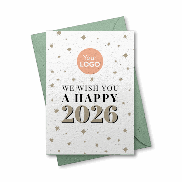 Growing paper Christmas card with logo - Happy 2026