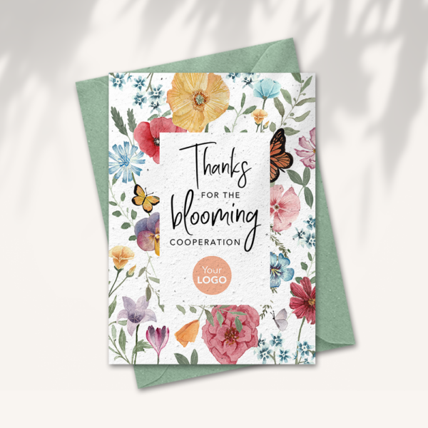 Blooming collaboration card with logo