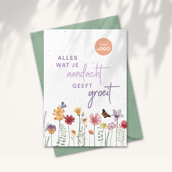 Nurture and flourish card with logo