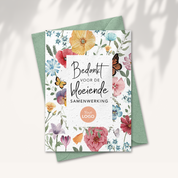 Blooming collaboration card with logo
