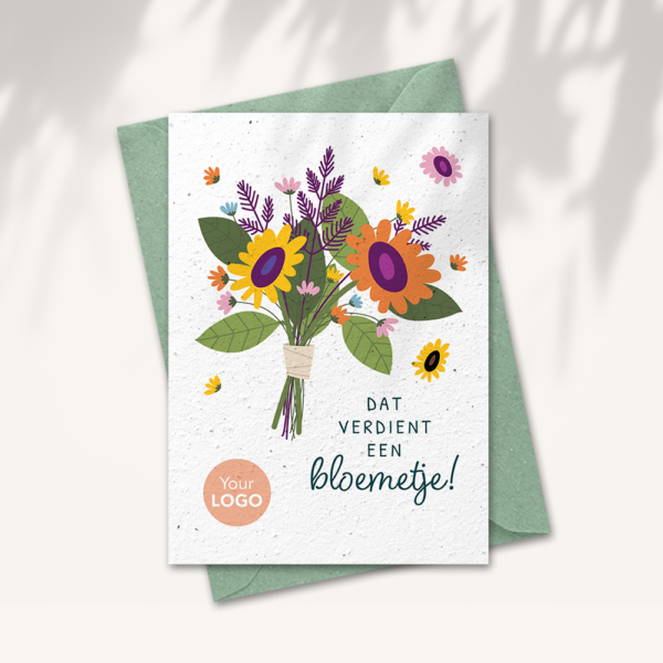 That deserves flowers card with logo