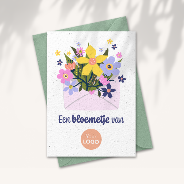 Flowers from card with logo