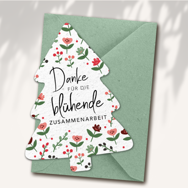 Weihnachtskarte Weihnachtsbaum “Blühende Zusammenarbeit”