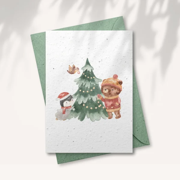 Growing paper card - Christmas animals - With envelope