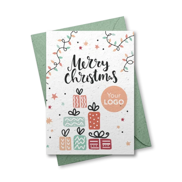 Growing paper Christmas card with logo - Christmas presents