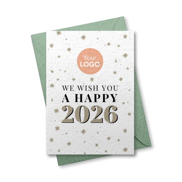 Growing paper Christmas card with logo - Happy 2026