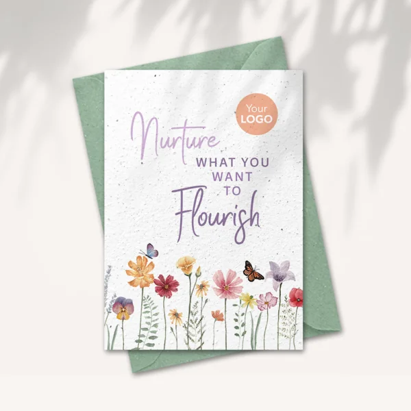 Nurture and flourish card with logo