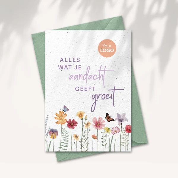 Nurture and flourish card with logo